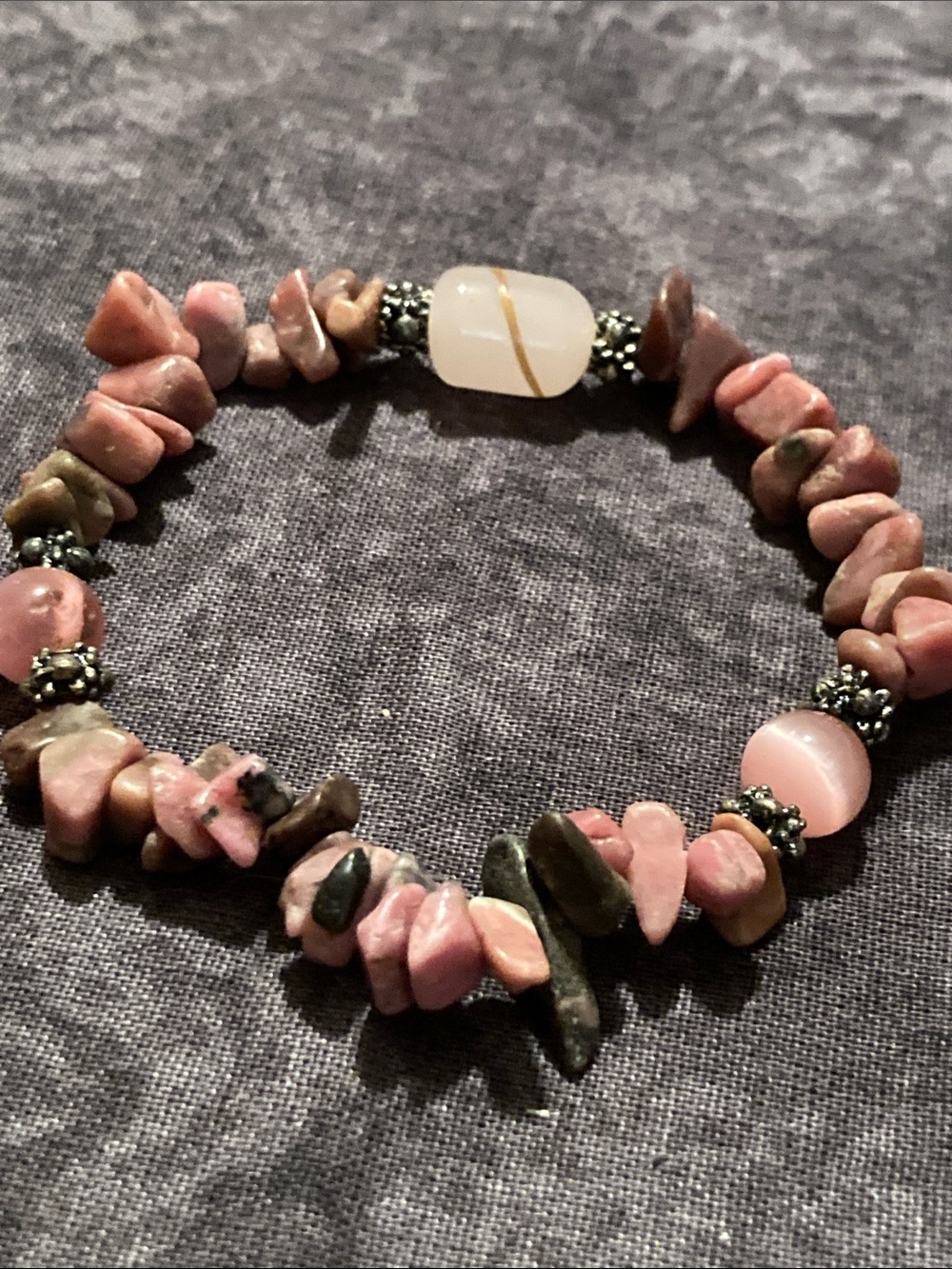 Pink Rhodonite Chip Bead Stretch Bracelet